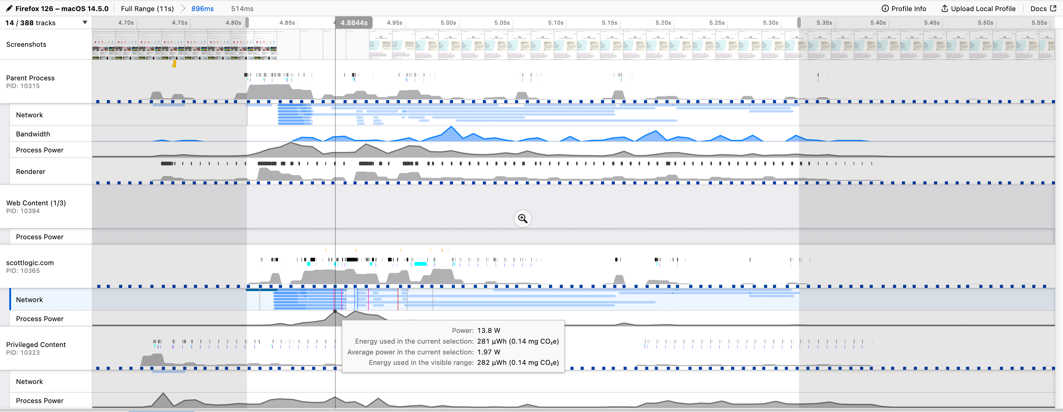 Firefox Profiler view of the Scott Logic Blog