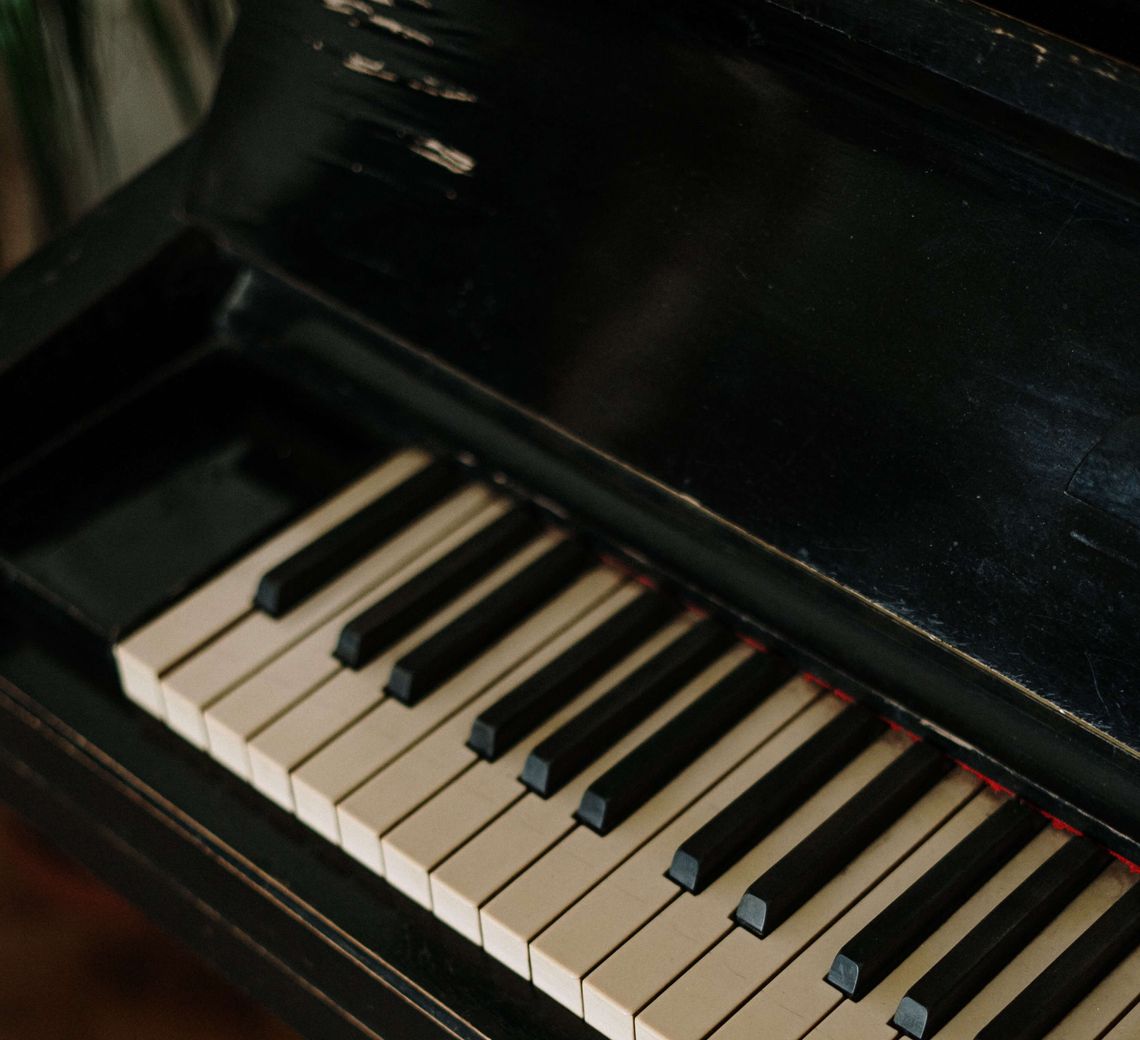 A piano, or a box with black and white keys.