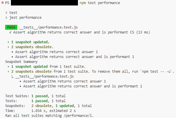 Performance improves, snapshot updated, test passes!