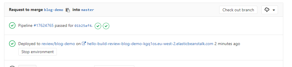 Environment deployment shown in PR